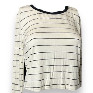 Forever 21 Soft Horizontal Striped Long Sleeve Crop Top White & Black Small